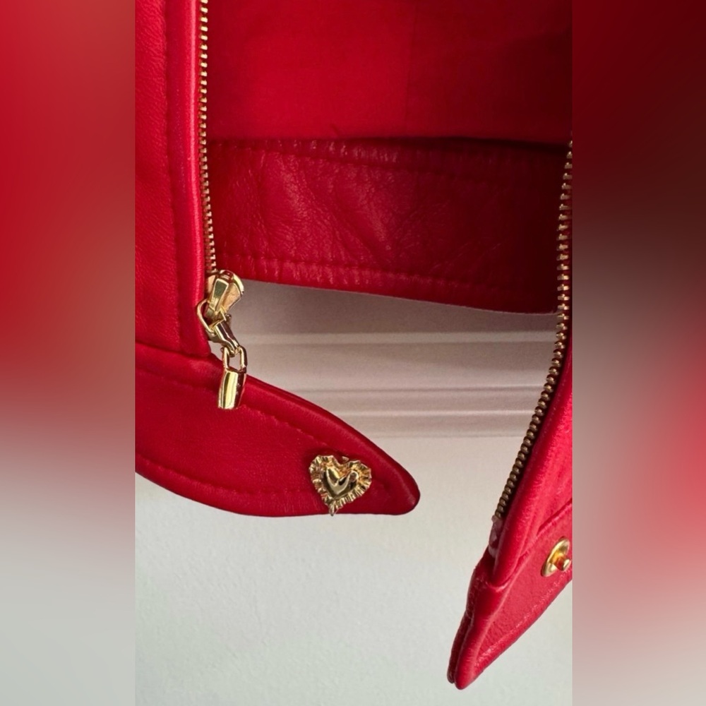 St. John Sport Genuine Leather Red Moto Jacket Women Sz XL - Picture 8 of 13